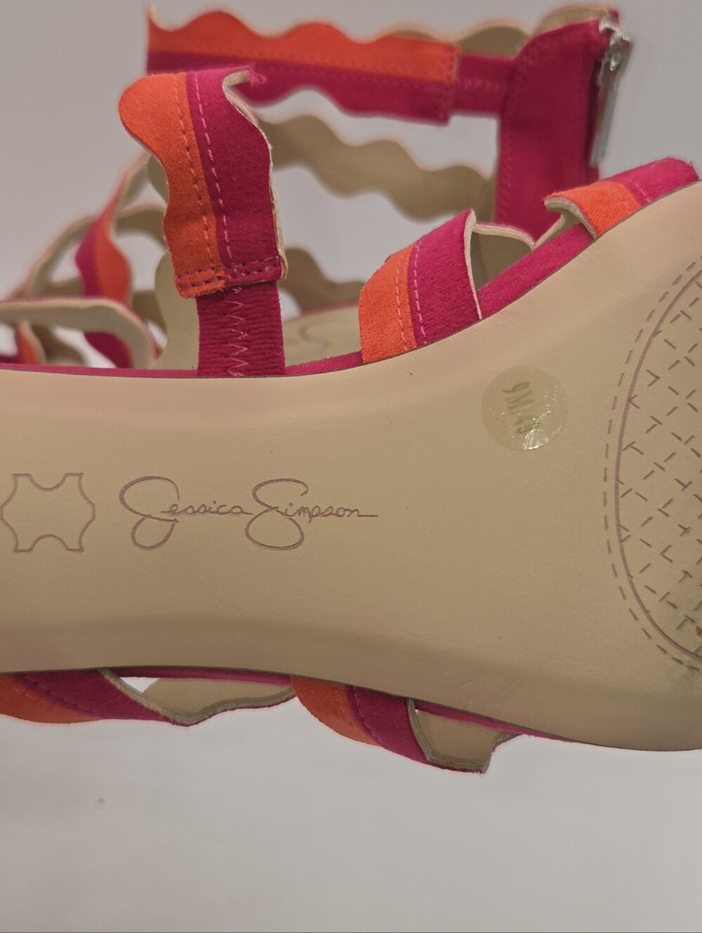 Jessica Simpson Caveena Vibrant Pink and Orange Strap Heels Size 9M - Picture 6 of 7